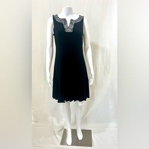 White House Black Market Sleeveless embellished neck black Pleated Dress  Sz S